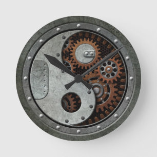 Steampunkの陰陽 ラウンド壁時計