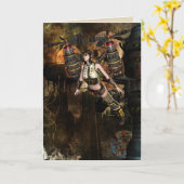 steampunkの飛んでいるな女の子の挨拶状 カード (黄色い花)
