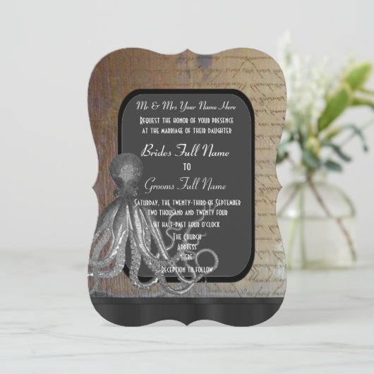 Steampunkの黒板のヴィンテージのスタイルの結婚式 招待状 (スタンド正面)