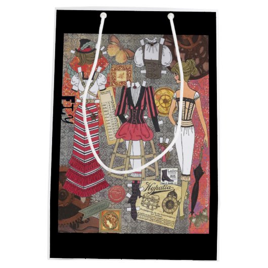 SteampunkのAlina Kolluri著風変わりなペーパー人形の芸術 ミディアムペーパーバッグ (裏面)