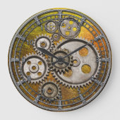 steampunkはコグエンジンのヴィンテージ機械時計を連動させます ラージ壁時計 (正面)