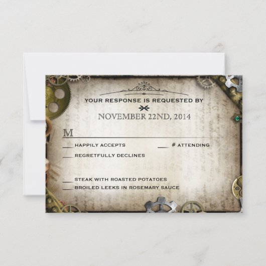 Steampunkはビクトリアンな結婚RSVPの応答を連動させます 出欠カード (正面)