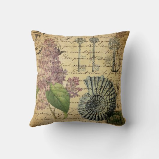 steampunkはフランスのな植物の紫色の薄紫を調整します クッション (裏面)
