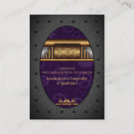 Steampunkはフレームの、真鍮および王室のな紫色をリベットで留めました 名刺