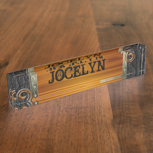 Steampunkは革ネームプレートをカスタマイズ デスクネームプレート (側面)