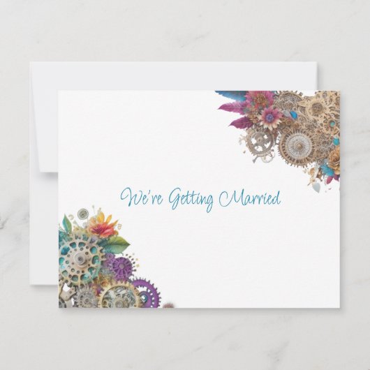 Steampunkをテーマにした結婚式の日付を保存 招待状 (裏面)