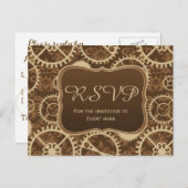 SteampunkウォッチギアとダマスクRSVPカード インビテーションポストカード (正面/裏面)