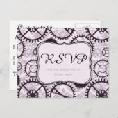 SteampunkウォッチギアとダマスクRSVPカード インビテーションポストカード (正面/裏面)