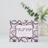 SteampunkウォッチギアとダマスクRSVPカード インビテーションポストカード (スタンド正面)