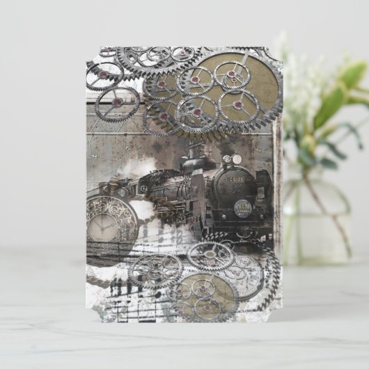 Steampunkエンジンは結婚式招待状を連動させます 招待状 (スタンド正面)
