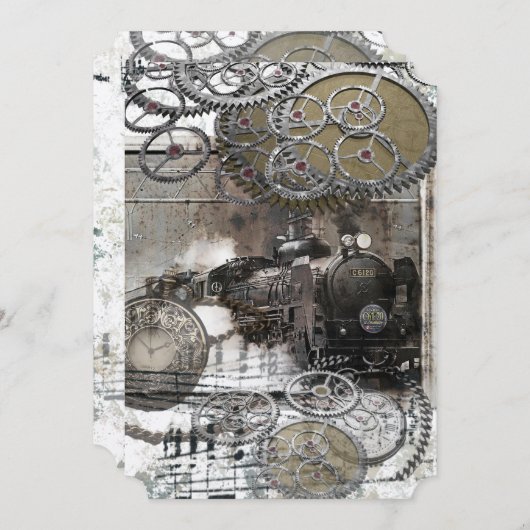 Steampunkエンジンは結婚式招待状を連動させます 招待状 (正面/裏面)
