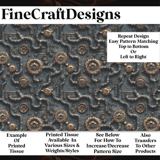 SteampunkギアとパイプのネットワークBL8 Decopage 薄葉紙