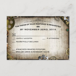 Steampunkギアビクトリアン結婚式RSVP応答 出欠カード