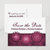 Steampunkギア日付はがきを保存する，明るい赤紫色 案内ポストカード (正面/裏面)