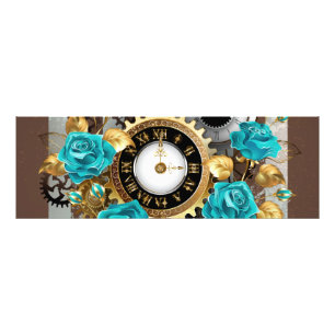 Steampunkクロックとターコイズバラオン フォトプリント