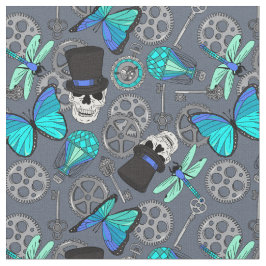 Steampunkゴシッファンキークグレーとブルーパターン（の模様が）ある ファブリック