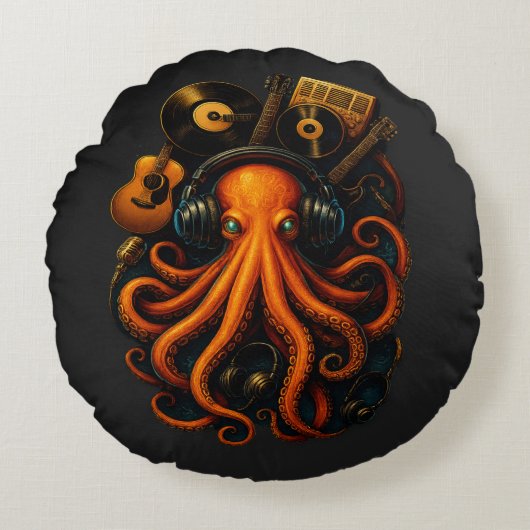 "Steampunkタコ丸い枕 – ファンタジー音楽Ho ラウンドクッション (正面)