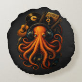 "Steampunkタコ丸い枕 – ファンタジー音楽Ho ラウンドクッション (裏面)