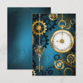 Steampunkターコイズ背景(ギア付き) セーブザデート (正面/裏面)