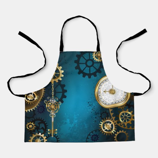 Steampunkターコイズ背景(ギア) エプロン (正面)