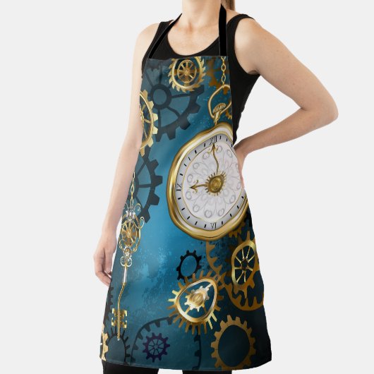 Steampunkターコイズ背景(ギア) エプロン (インサイチュ)