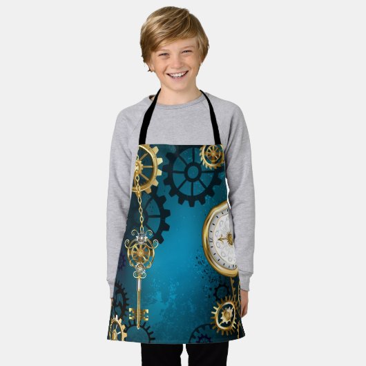 Steampunkターコイズ背景(ギア) エプロン (着用した状態)