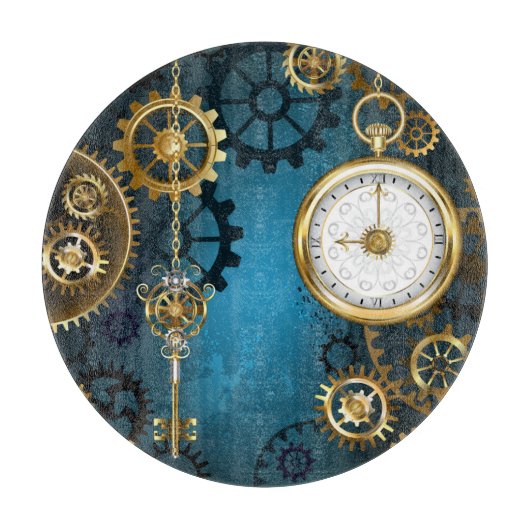 Steampunkターコイズ背景(ギア) カッティングボード (正面)