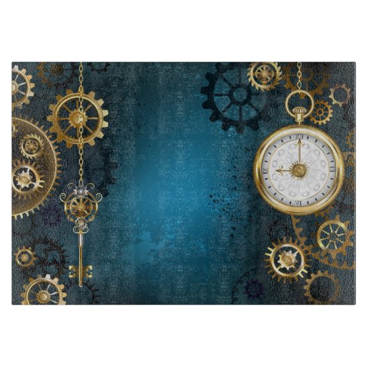 Steampunkターコイズ背景(ギア) カッティングボード (正面)