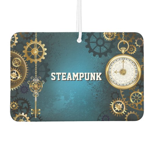 Steampunkターコイズ背景(ギア) カーエアーフレッシュナー (正面)
