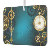 Steampunkターコイズ背景(ギア) カーエアーフレッシュナー (左)