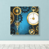 Steampunkターコイズ背景(ギア) キャンバスプリント (インサイチュ (ウッドフロア))