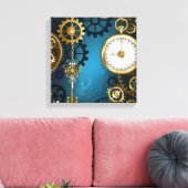 Steampunkターコイズ背景(ギア) キャンバスプリント (インサイチュ (リビング))