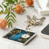 Steampunkターコイズ背景(ギア) キーホルダー (側面)