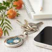 Steampunkターコイズ背景(ギア) キーホルダー (側面)