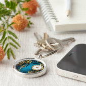 Steampunkターコイズ背景(ギア) キーホルダー (側面)