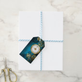 Steampunkターコイズ背景(ギア) ギフトタグ (より糸付き)