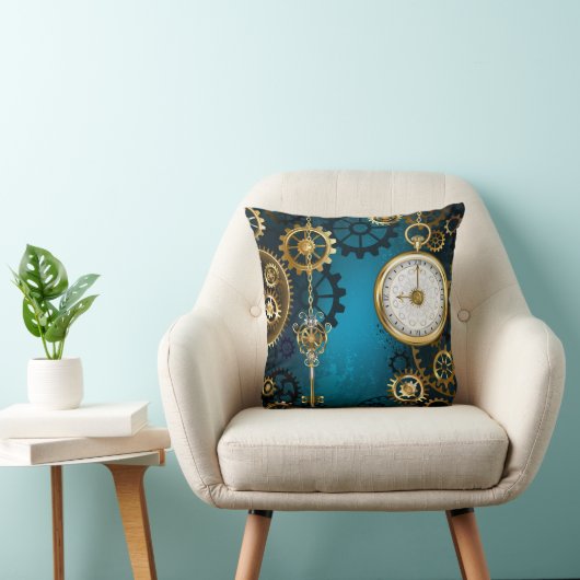 Steampunkターコイズ背景(ギア) クッション (椅子)