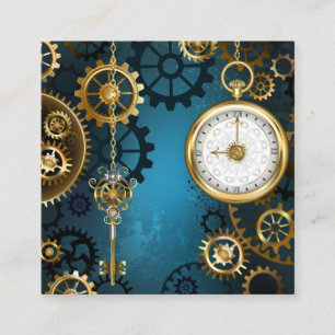 Steampunkターコイズ背景(ギア) コーリングカード