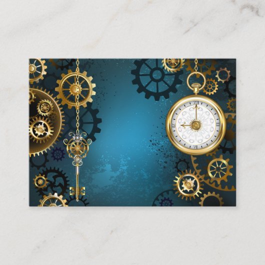 Steampunkターコイズ背景(ギア) コーリングカード (正面)