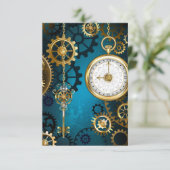 Steampunkターコイズ背景(ギア) サンキューカード (スタンド正面)