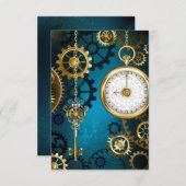 Steampunkターコイズ背景(ギア) サンキューカード (正面/裏面)