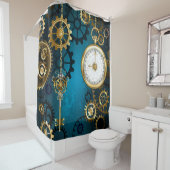 Steampunkターコイズ背景(ギア) シャワーカーテン (インサイチュ)