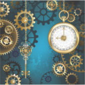 Steampunkターコイズ背景(ギア) シール (正面)