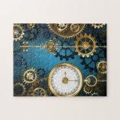 Steampunkターコイズ背景(ギア) ジグソーパズル (横)