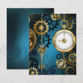 Steampunkターコイズ背景(ギア) セーブザデート (正面/裏面)