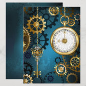 Steampunkターコイズ背景(ギア) セーブザデート (正面/裏面)