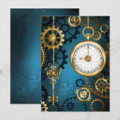Steampunkターコイズ背景(ギア) セーブザデート (正面/裏面)