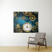 Steampunkターコイズ背景(ギア) タペストリー (インサイチュ(横))