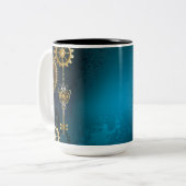 Steampunkターコイズ背景(ギア) ツートーンマグカップ (正面左)