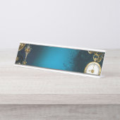 Steampunkターコイズ背景(ギア) デスクネームプレート (正面)